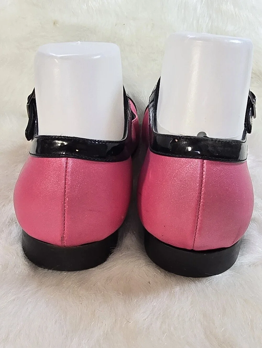Women's Pink and Black Mary Jane Flats with Buckle Strap - Picture 6 of 11